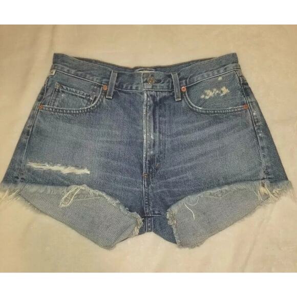 New Citizens Of Humanity‎ Shorts Womens 27 Blue Frayed Hem Danielle Cut Off NWOT - Picture 2 of 11